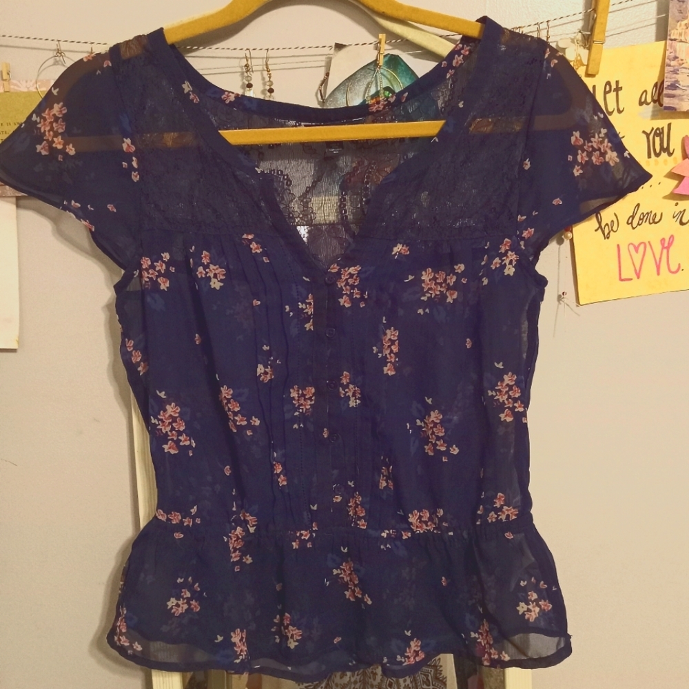 American Eagle Outfitters Ladies Summer Top XS sheer blue freeship ords over 30$